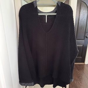 Free People Chunky Knit Sweater Black/Grey V-Neck, Oversized Fit, XS/S